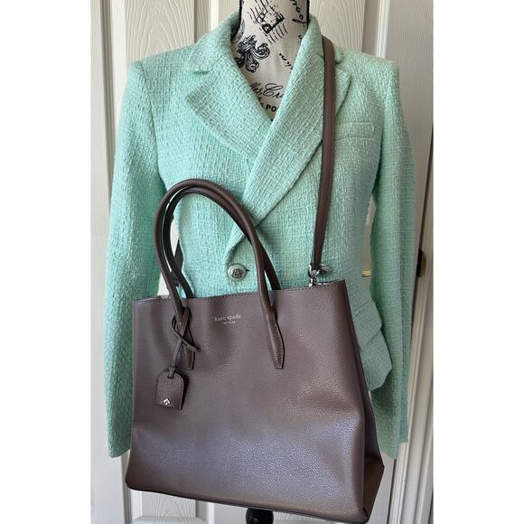 Kate Spade Eva Medium Satchel Tote Shoulder Purse Crossbody Taupe Beige - Picture 10 of 10